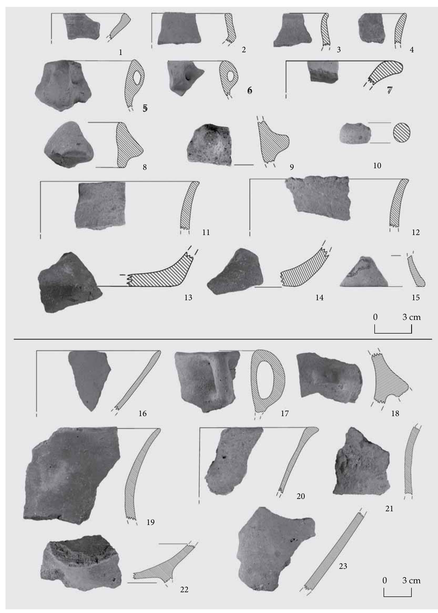 Fig. 26 Ceramic finds (1-23) of Feature 359.  Judit P. Barna, Gabor Serlegi, Zoltan Fullar and Eszter Banffy 