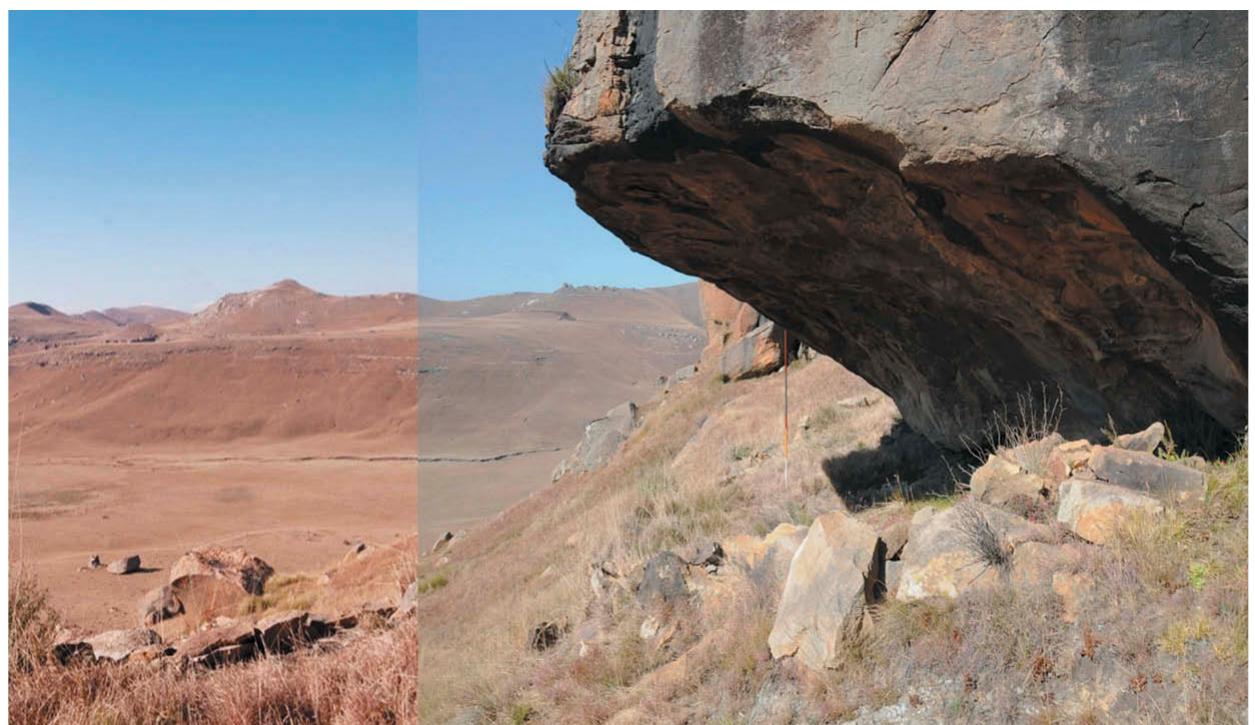 Figure 4. The shelter in winter, overlooking the wide valley. Scale 2m. (Image(s) by James Pugin). 