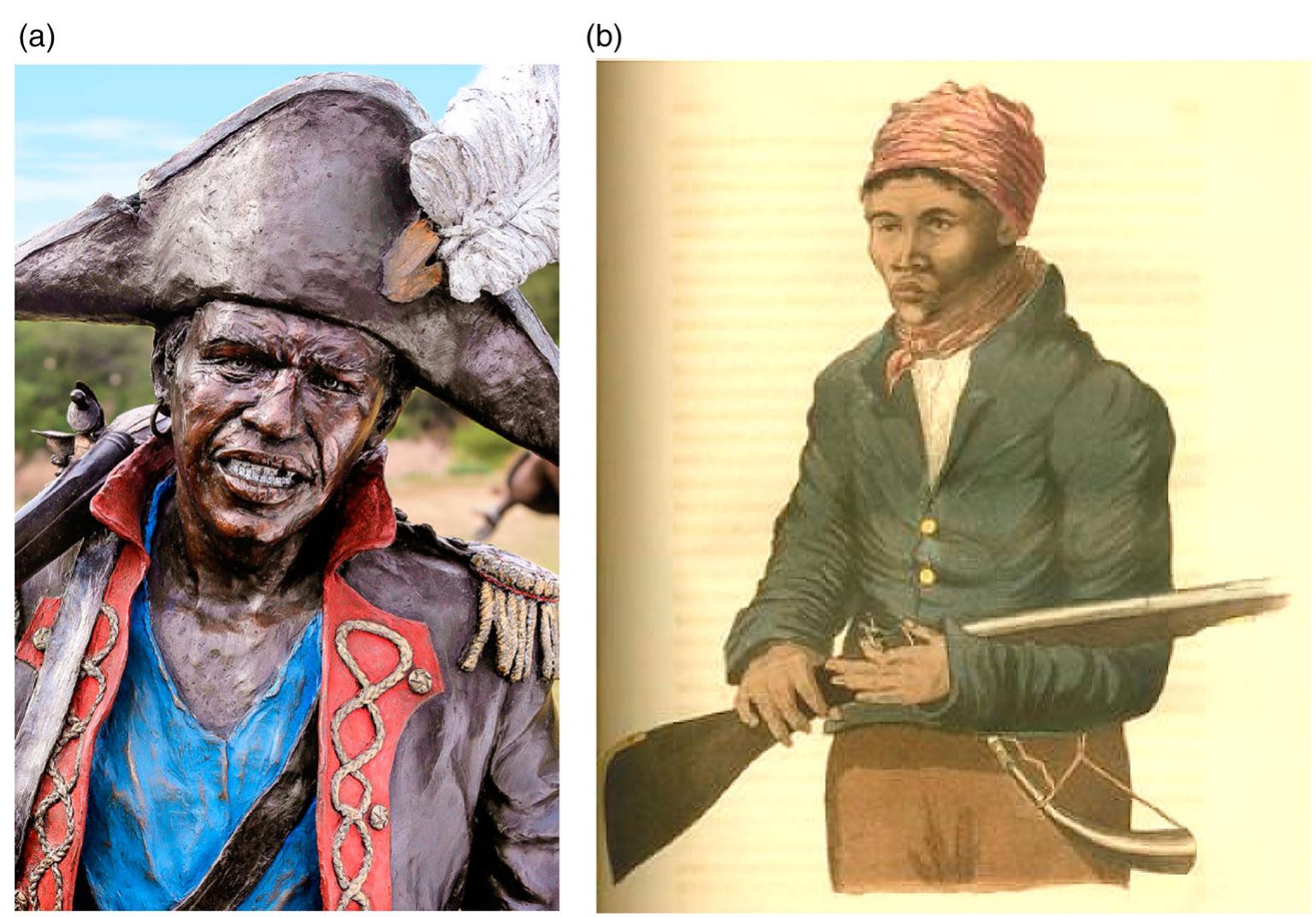Figure 2. Two representations of oppressed individuals in the Cape Colony: (a) Louis van Mauritius, who led a rebellion of 300 slaves in the Cape in 1808, is shown here in the National Heritage Monu- ment sculpture The Long March to Freedom. Reproduced with permission of the artist Barry Jackson and the National Heritage Project Company; (b) ‘Portrait of Juli, a Faithful Hottentot’ by William Burch- ell (1822: 160). Reproduced with permission of the Library of the University of the Witwatersrand. 