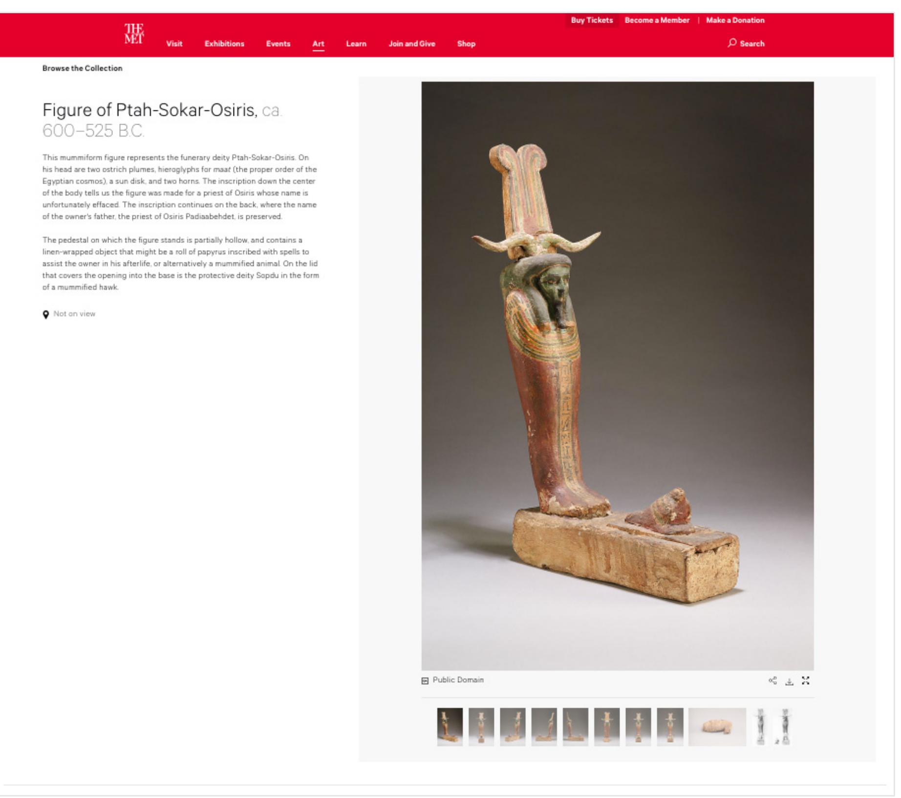 Fig. 3: Upper part of the same record on The Met’s website, with primary and secondary images and unsignec web label visible. 