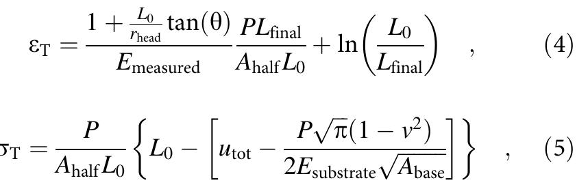 developed by Zhang et al. [96] for multicrystalline micropillars  under compression:  where Lo is the initial pillar height, Apair is the pillar cross-  total displacement, and Apase is the average cross-sectional area 