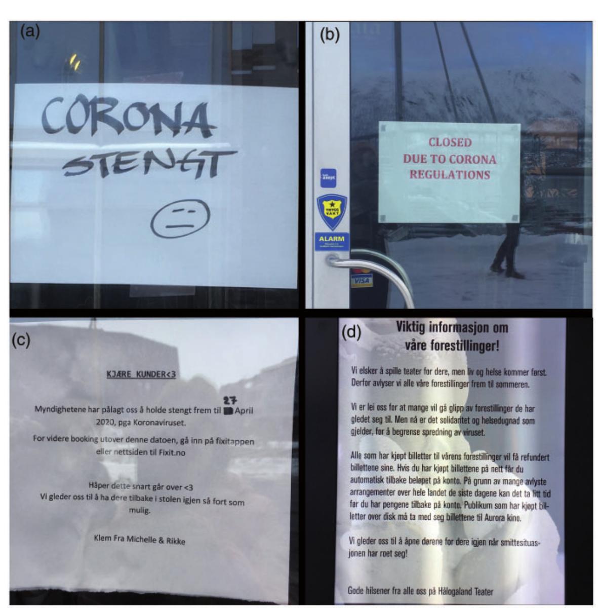 Figure 2. Closure signs from businesses in Sentrum, Troms, Norway. 