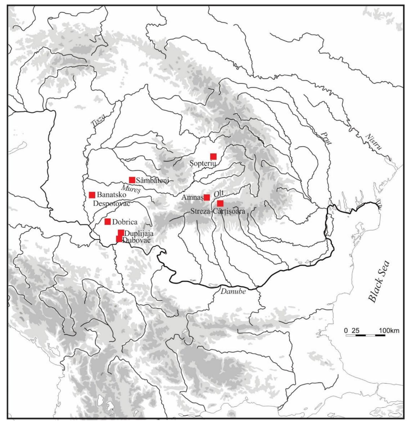 Pl. XVI. Coins in treasures (map support provided by Mihai Florea, SRTM-30, author mapping: Silviu Ota). 