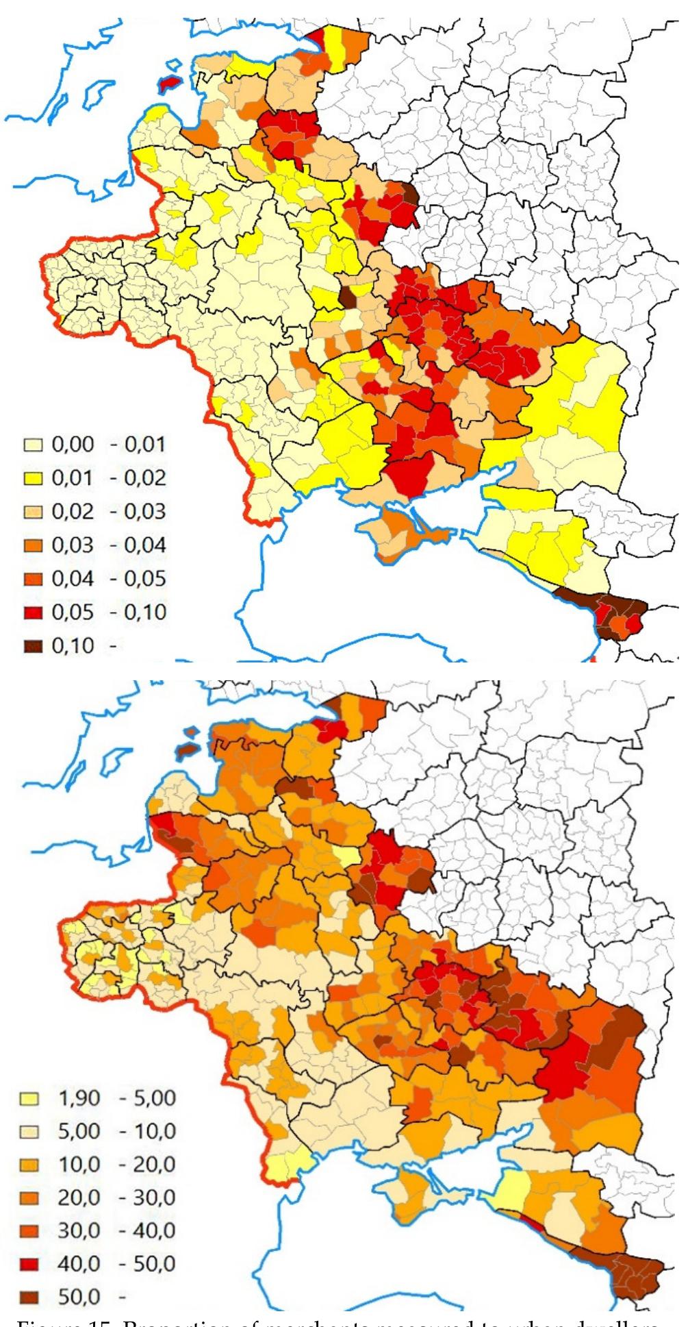 and the proportion of nobles and priests measured to urban population (%). 