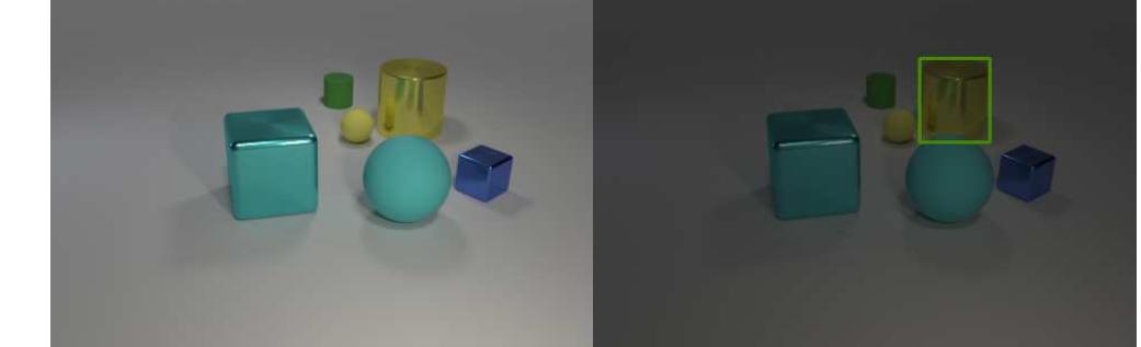 (f) Find object that is behind the fifth one of the object(s) from left; The cylinder(s) that are to the right of it  