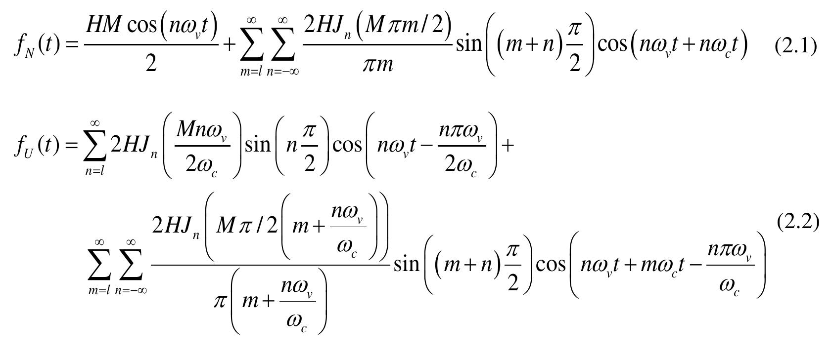 In the ideal PWM-based class-D amplifier, the first term (DC component) is  fundamental and harmonic components of the modulating signal and the carrier. 