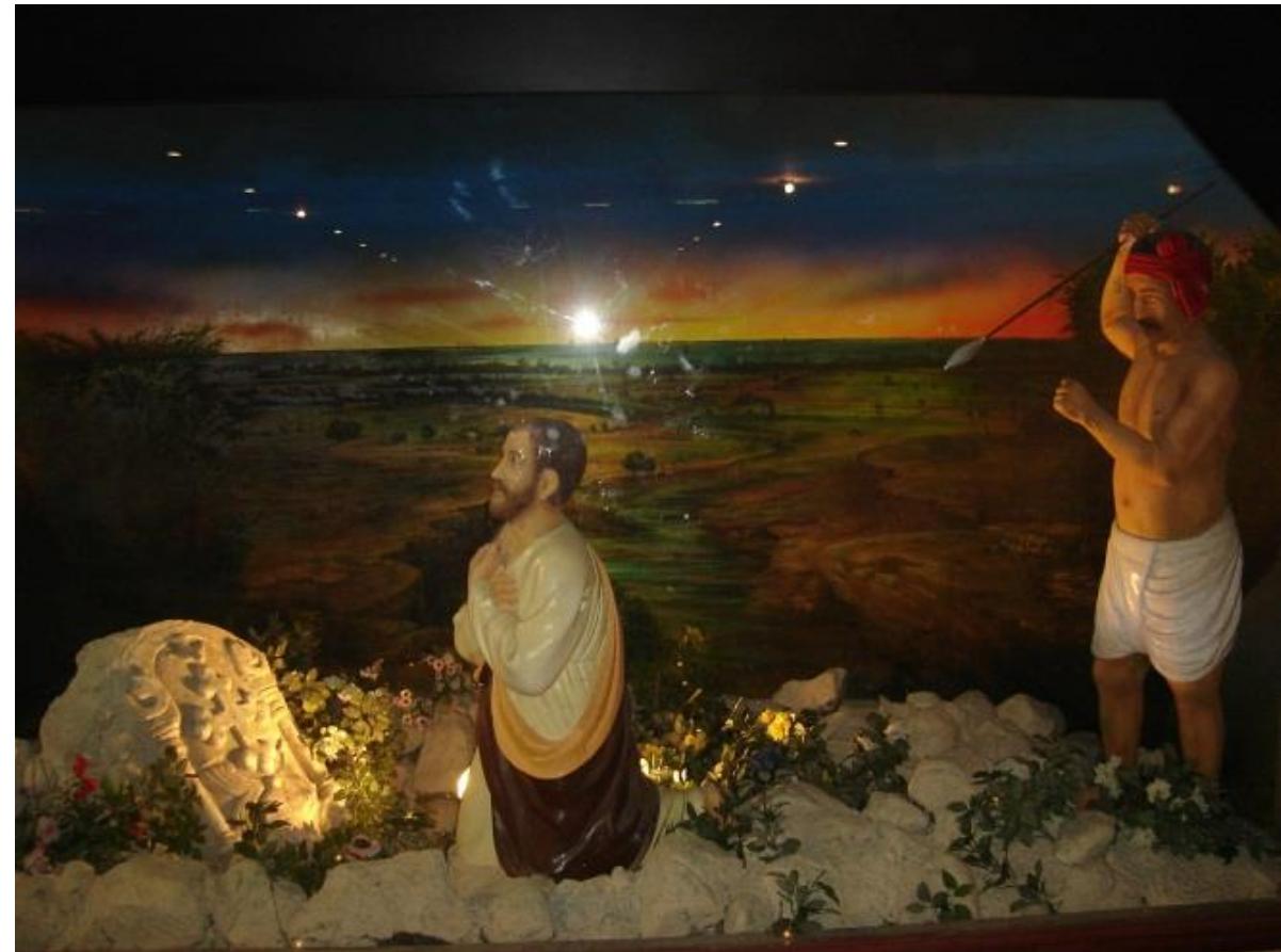 Figure 4.13. Tomb chapel diorama of St. Thomas’s martyrdom.  Mount to the site of his burial, here at San Thome. 