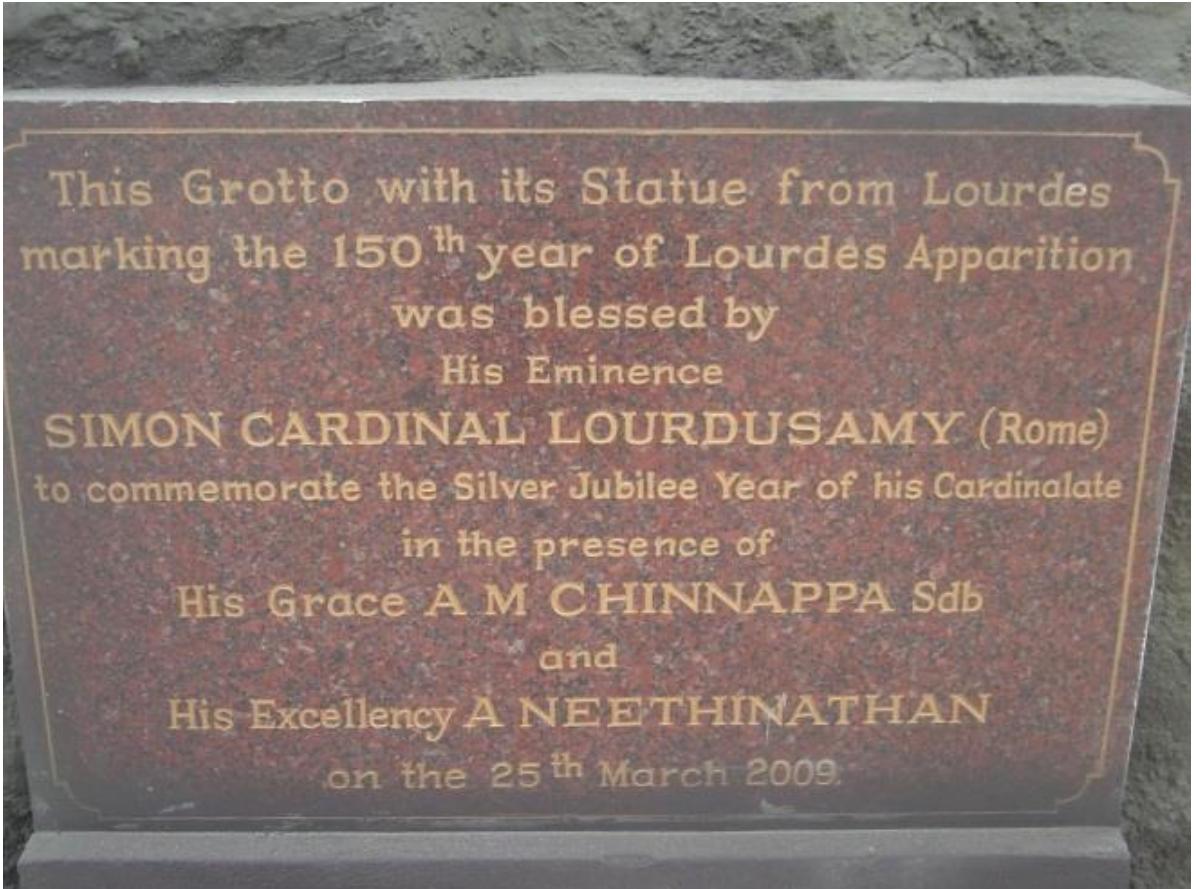 Figure 5.19. Commemoration plaque for St. Patrick’s Lourdes grotto. 