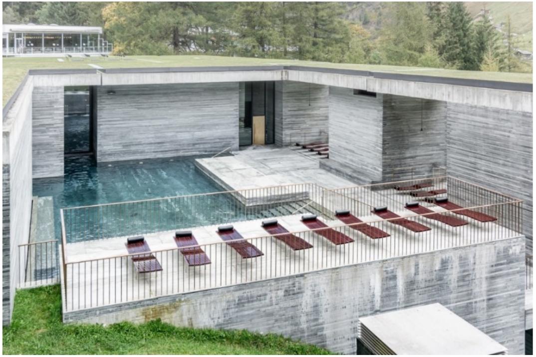 Figure 4. The Therme Vals, Photography: Andrea Ceriani  senses. The water element dominates the spaces between the intersections of the vertical and horizontal surfaces (Figure 4). Humans can experience water by hearing, by seeing, by touching, by, smelling and tasting in the space. 