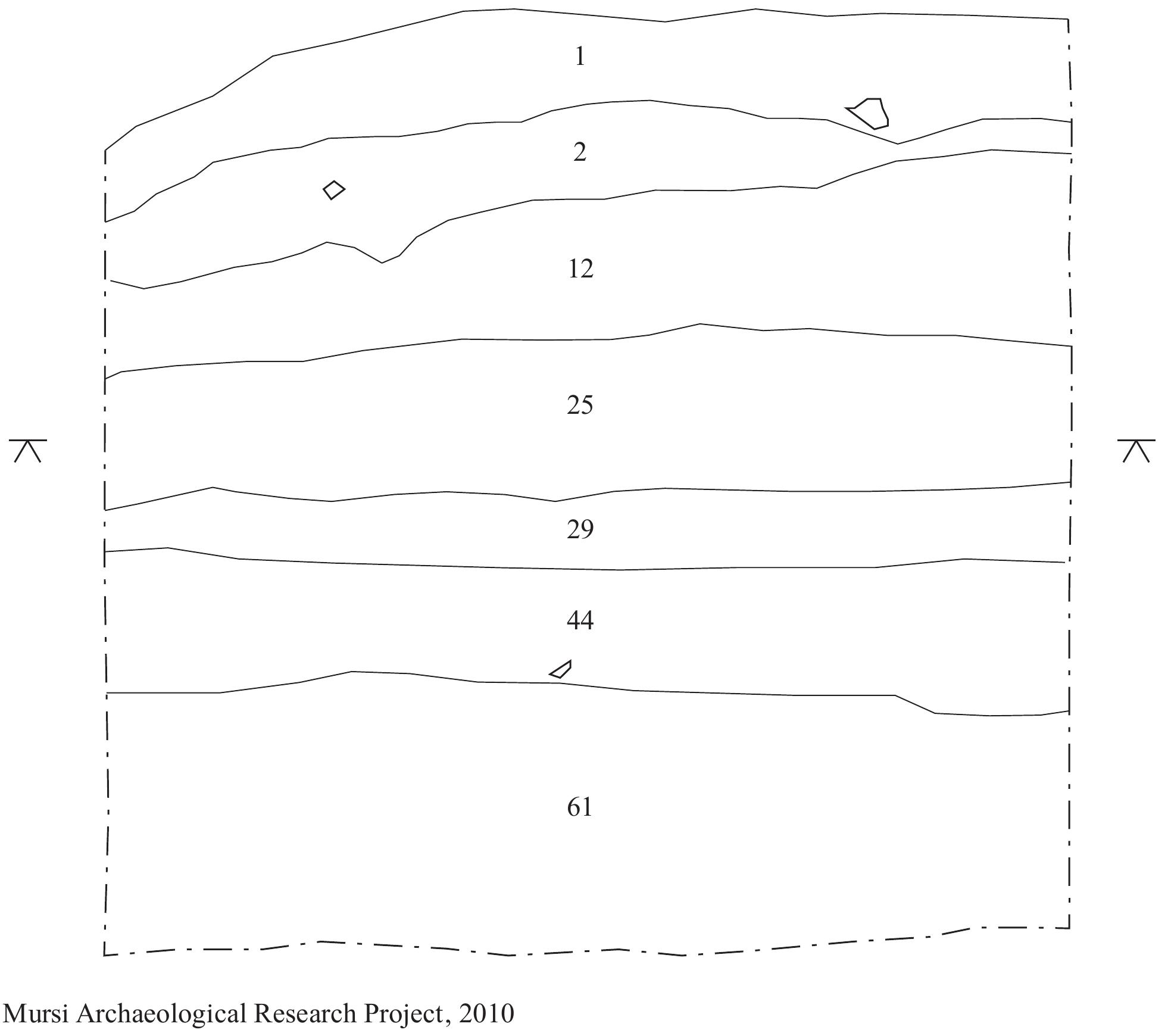 Figure 20.17. North-facing section drawing of Unit 1, Area 1 (Drawn by David Hernandez) 