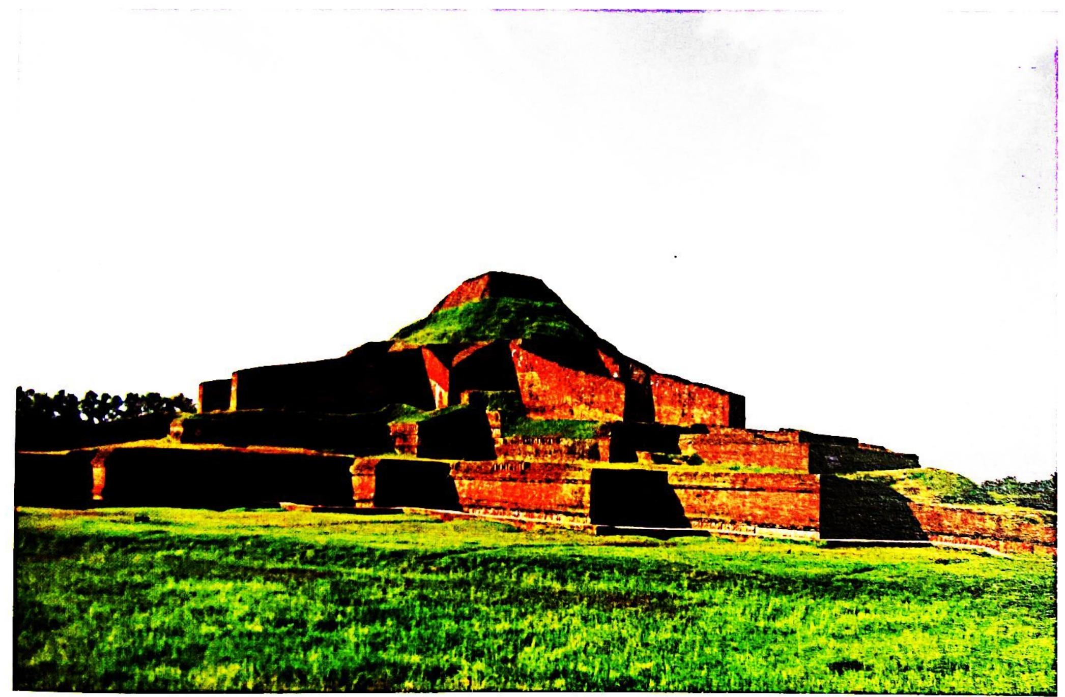 Central Shrine of Paharpur Buddhist Monastery, Naogaon  Paharpur Buddhist Monastery is a renowned World Heritage Site. There are several ancient archaeological sites {important are— Satyapirer Bhita, Halud Vihara, Bhimer Panti and Jagoddol Vihara) around Paharpur that create a significant and rich tangible heritage domain in this region. Beside tangible heritage, this region is also rich in various intangible cultural heritages (ICH) like traditional craftsmanship (ceramics, basketry, matting, embroidery, hand weaving), performing arts (Gambira and Madarer Gan), cuisine (various sweets- Anwarer Shandesh, Balasa, Rosher Mishti and Lali), festivals (Sannyastala and Gupinathpur fair) and ethnic (Santals) culture.  Paharpur region which is part of the Naogaon District is famous for its traditional craftsmanship. Ceramic is one such traditional craft. Manufacturing ceramic objects is a rural industrial activity throughout the region. The potters not only make utensils of day to day use for rural households but also produce such beautiful objects as flower vas, ashtray, drinking pot, dolls, toys, terracotta plaques and images of Gods and Goddesses. Like ceramics the local people also manufacture baskets. A number of products like baskets, Kalsi (jar), tray, Hatpakha (hand fan) are commonly manufactured in Naogaon. 