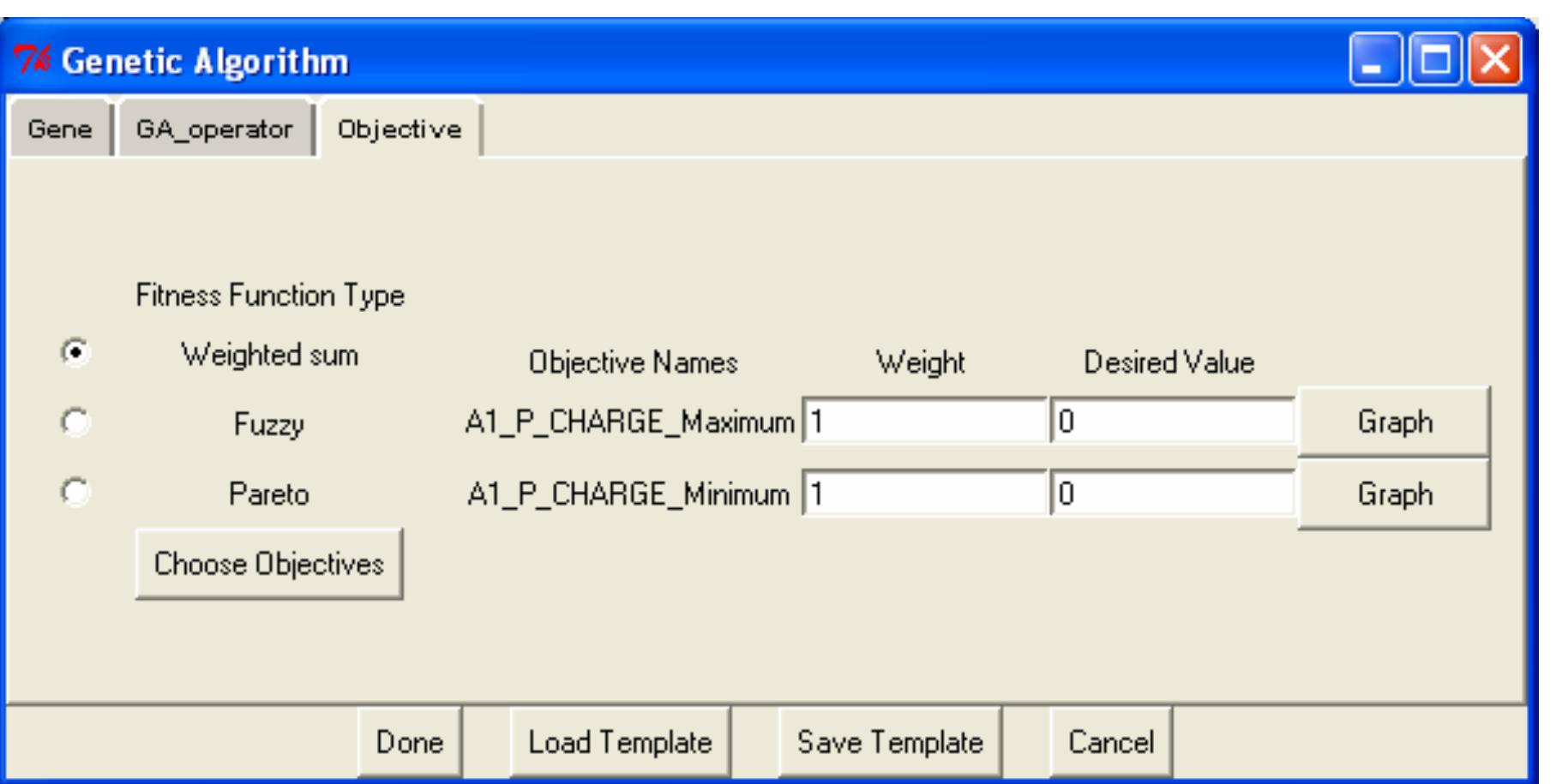 Figure 8 Genetic algorithm Gene Design Interface  Objective design interface is a key element. Designers use this interface to specify  is designed intuitively for multiobjective system. Three different multiobjective 