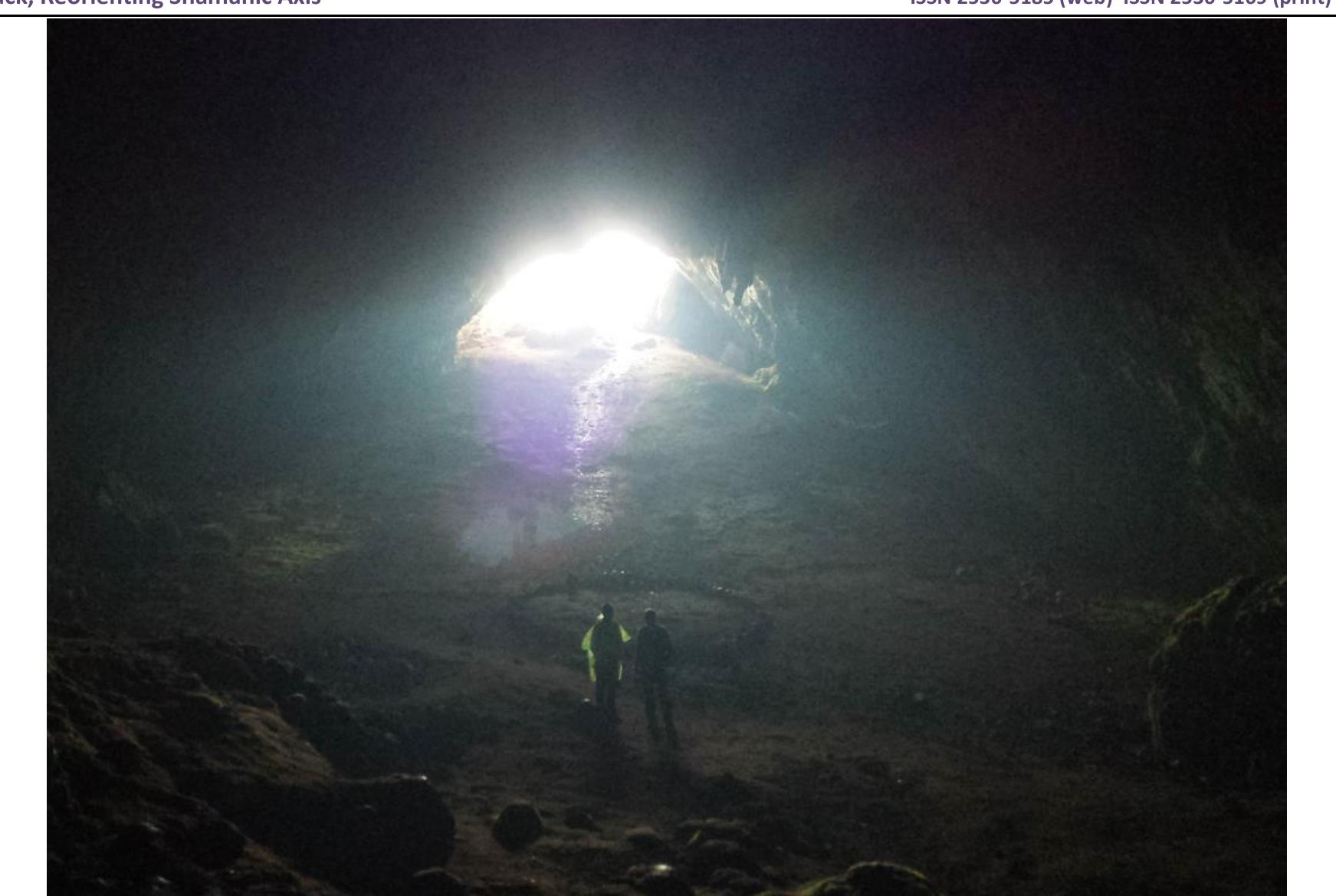 Corycian Cave, Delphi, view from interior, fungal effect of light on wet ground. Photos by Mark Hoffman (Entheomedia) 