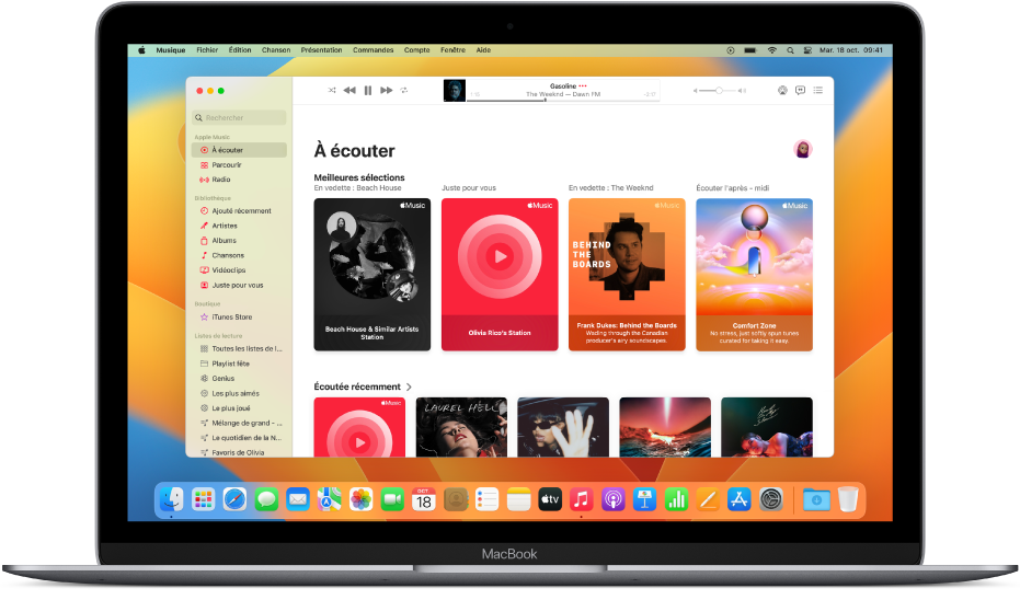 La fenêtre d’Apple&nbsp;Music affichant à l’écoute.