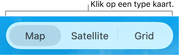 De knoppen 'Kaart', 'Satelliet' en 'Raster'.