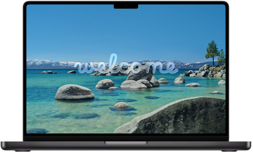 Una MacBook&nbsp;Pro abierta con el mensaje “Welcome” en la pantalla.