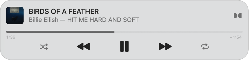 El mini reproductor más pequeño de Música, que muestra sólo los controles (y no la ilustración del álbum).