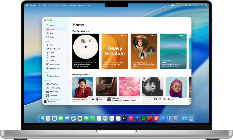La fenêtre d’Apple&nbsp;Music affichant l’écran d’Accueil.