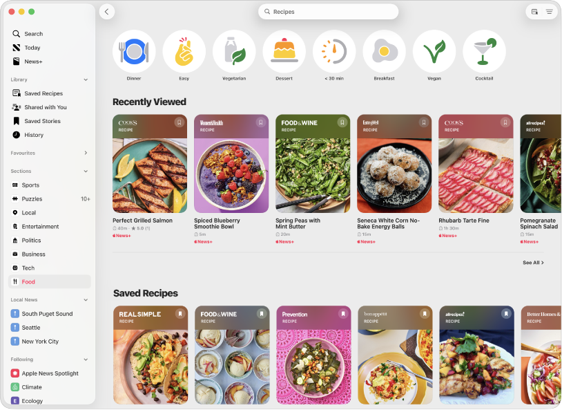 The Apple News window showing the Recipe Catalogue.