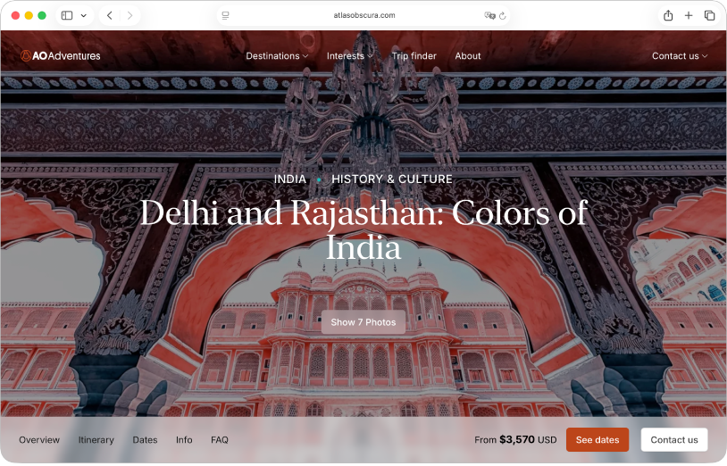 Une fenêtre Safari qui affiche le site Web Atlas Obscura.
