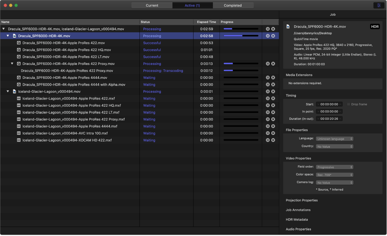 Compressor-Fenster in der Ansicht „Aktiv“.