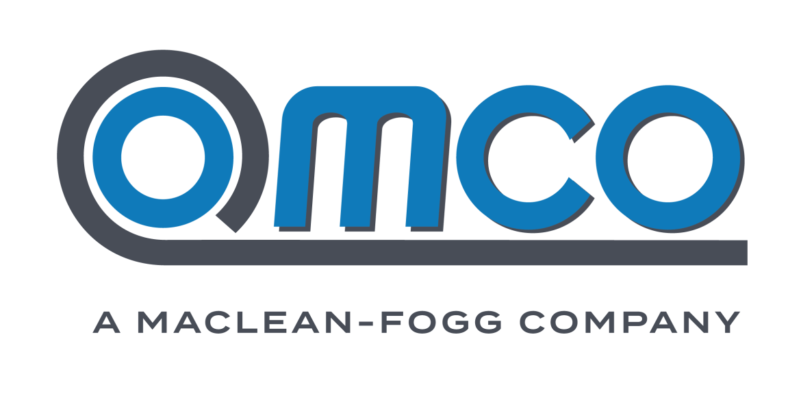 OM_Full-Color-Tag_WEB – MacLean-Fogg Omico logo: blue lowercase letters with a gray curved arc/underline and the line 'A Maclean-Fogg Company'.
