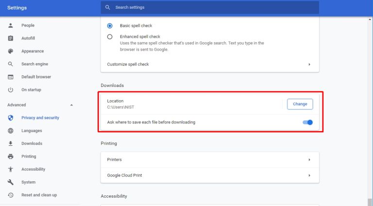 Google Chrome Setting - download