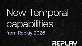Text reading New Temporal capabilities from Replay 2026 on black background with concentric circles and Replay logo