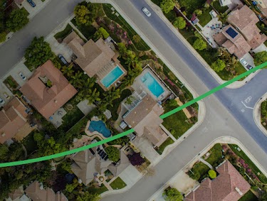 An overhead view of a residential neighborhood