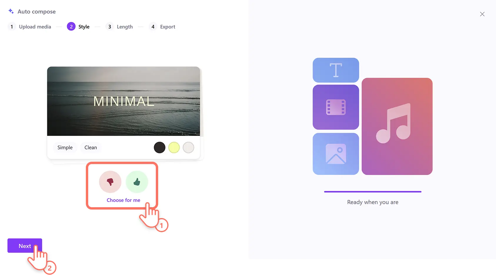 A user choosing a video style using AI auto compose in Clipchamp video editor.