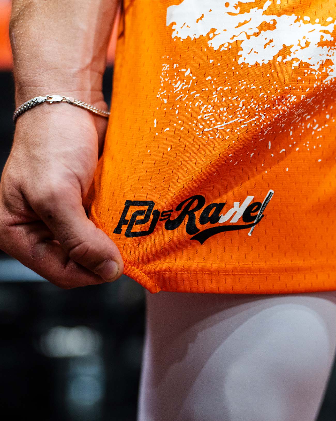 PO Rake Mesh Shorts - Orange baseball training shorts - detail closeup
