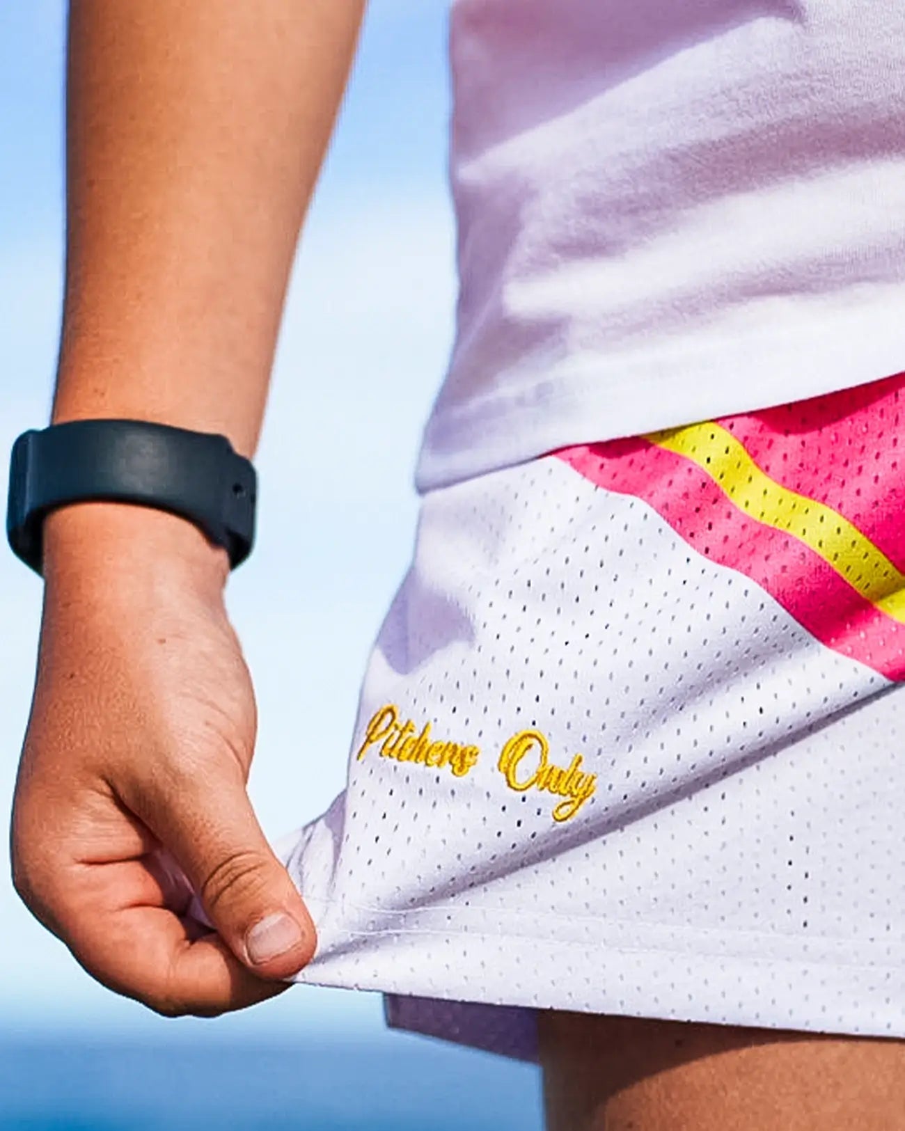 Pink Lemonade Mesh Shorts baseball training shorts - detail closeup