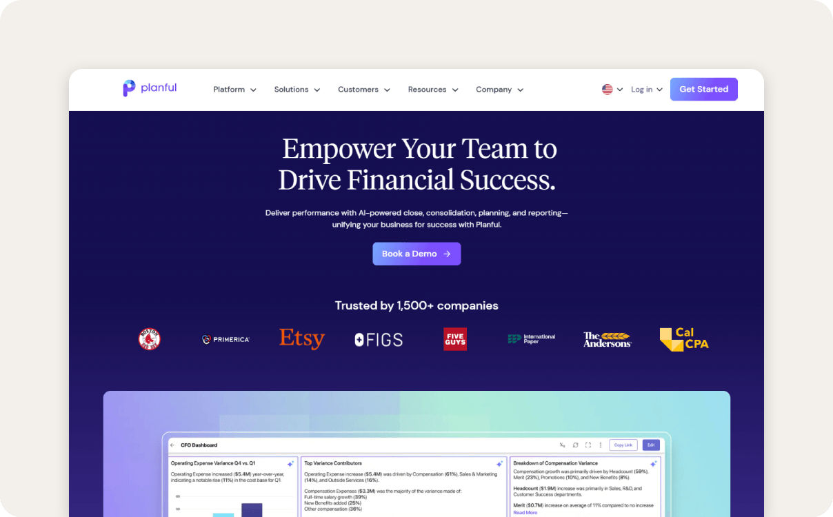 Planful homepage.