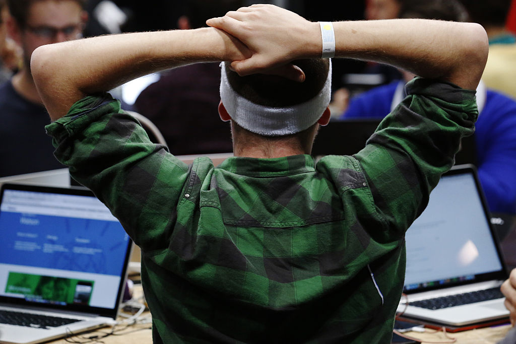 Developer participating in a hackathon at a TechCrunch event in London in 2019.