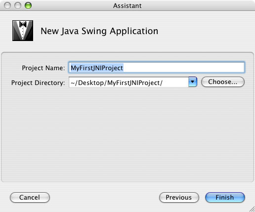 Creating a Project Named MyFirstJNIProject on the Desktop
