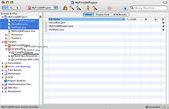 Dragging the Java Files to the JavaHeaders Target