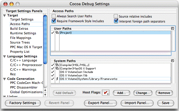 CodeWarrior Project Access Paths