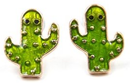 Enamel Cactus Stud Earrings Green Alloy Earrings Cute Rubber Back Ear Stud 1 Pair