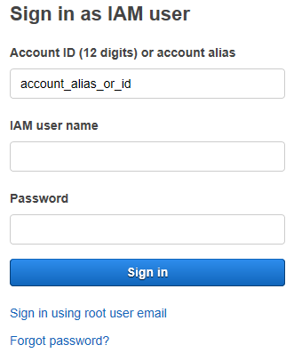 
            IAM User Sign-in Page
          