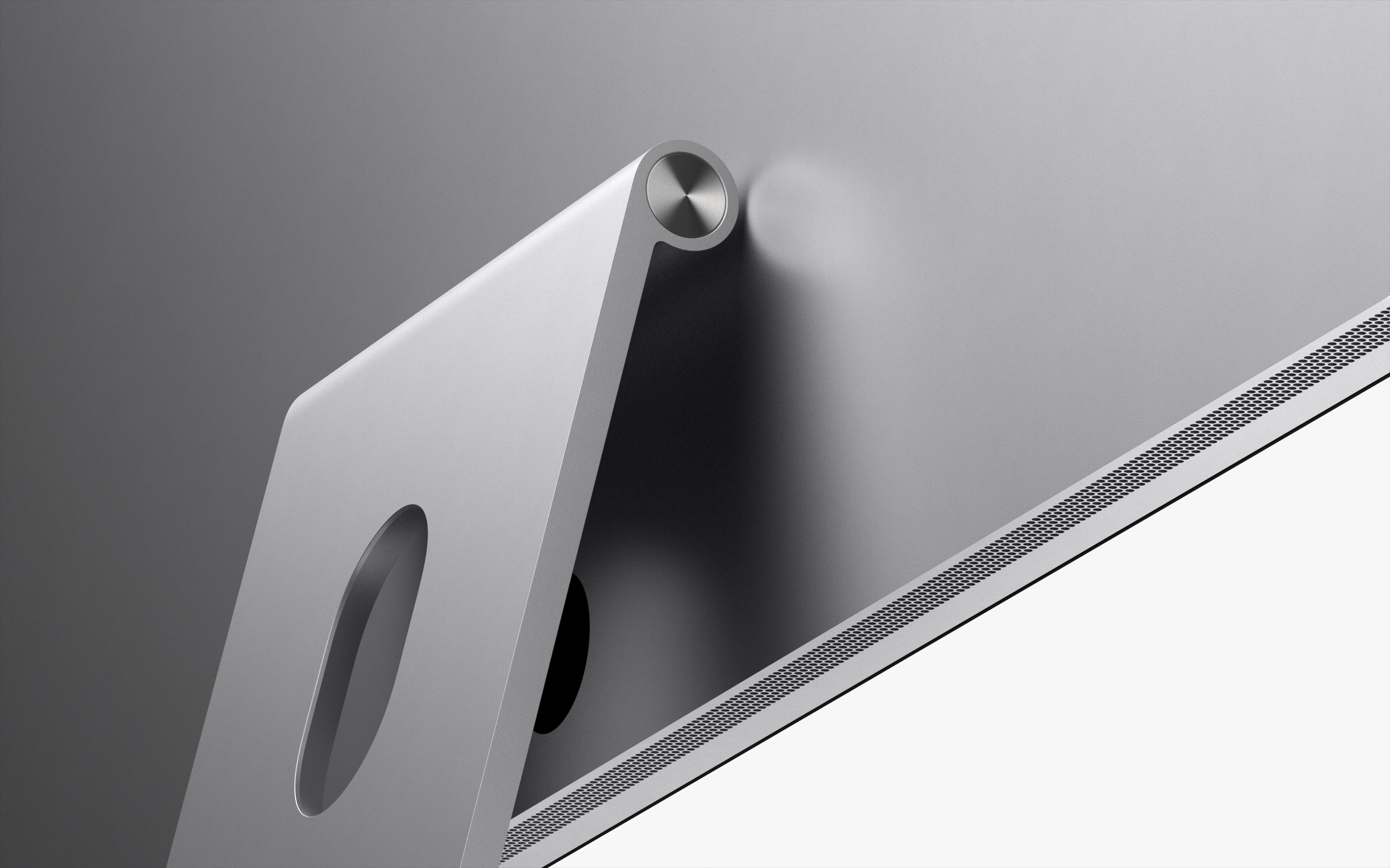 Το Studio Display τοποθετημένο στη βάση με δυνατότητα προσαρμογής κλίσης, πίσω πλευρά