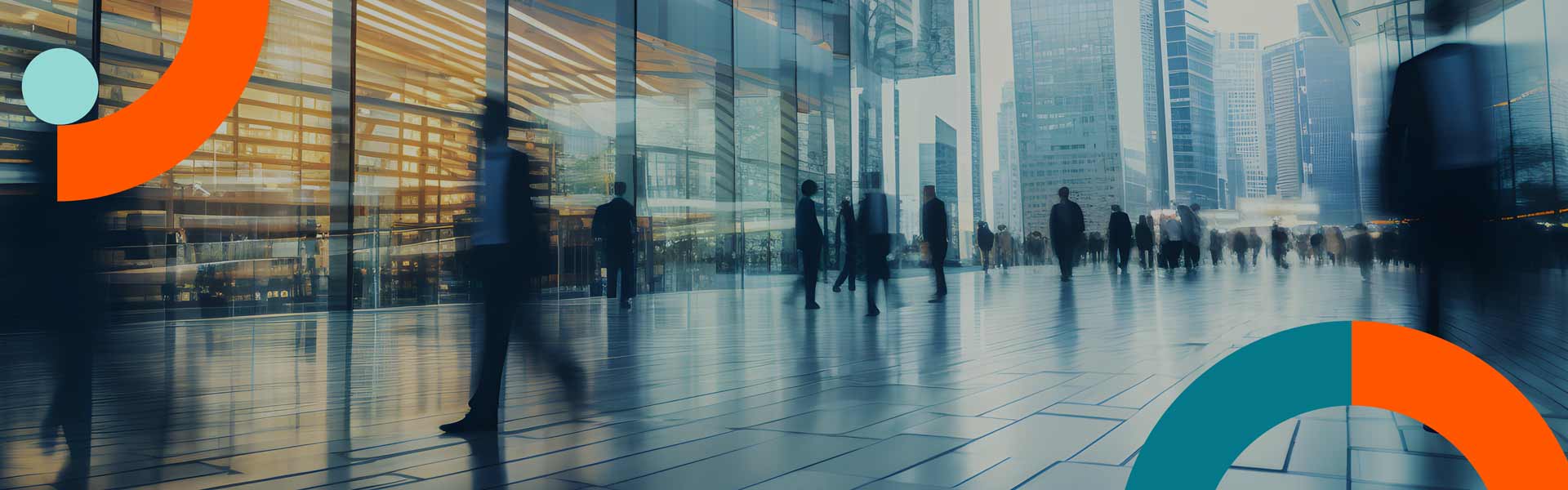 People walking in a downtown plaza