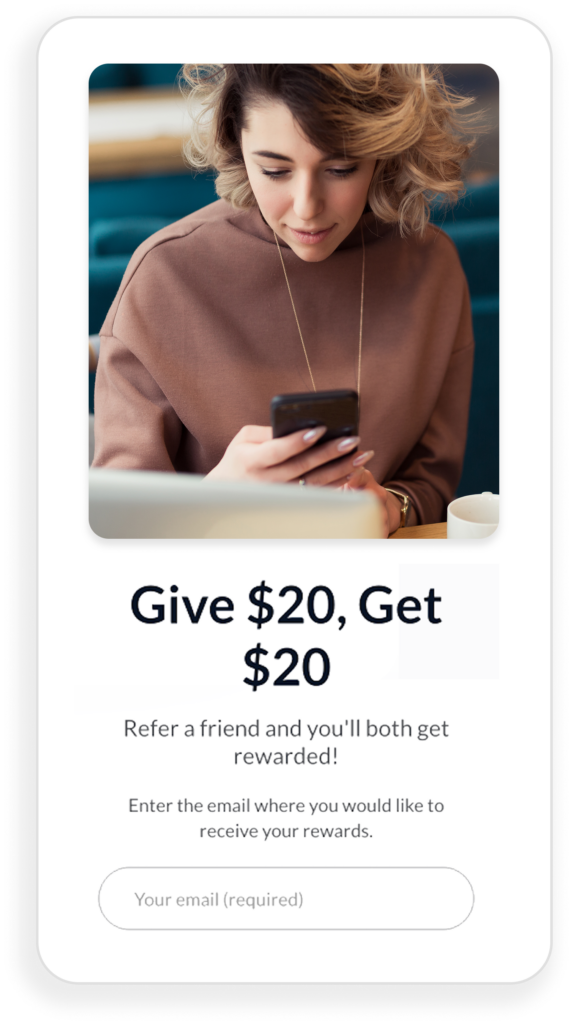 A referral reward offer with the title Give $20, Get $20