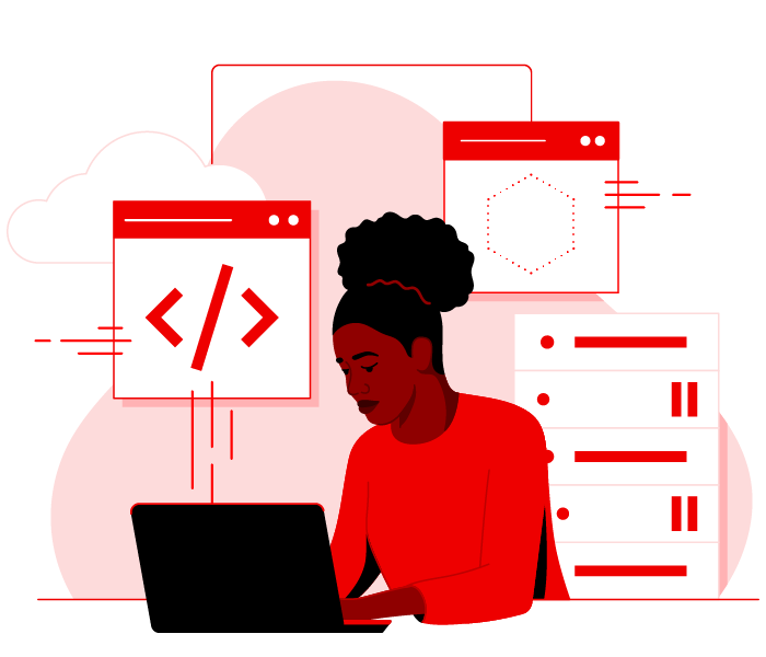 Illustration d'une développeuse sur son ordinateur portable